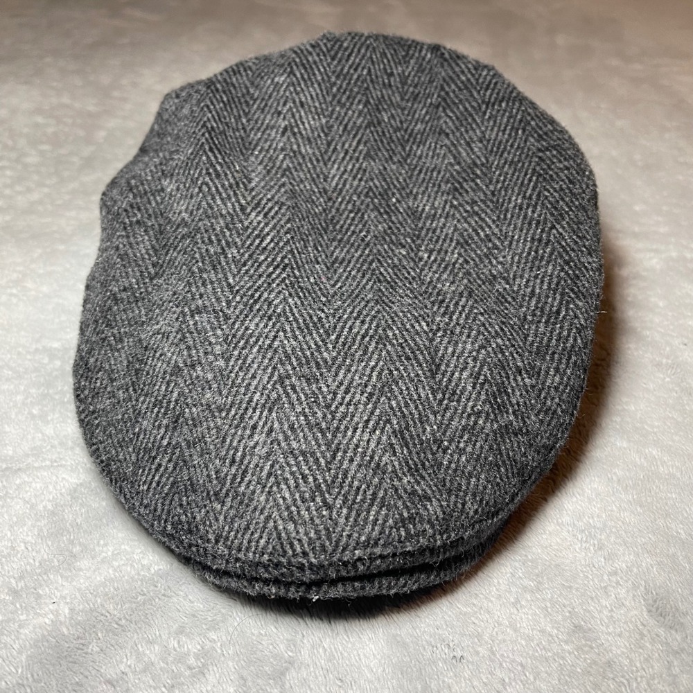 Babeyond Hat Mens 59 Grey Herringbone Flat Cap Newsboy Ivy 100% Polyester Gatsby